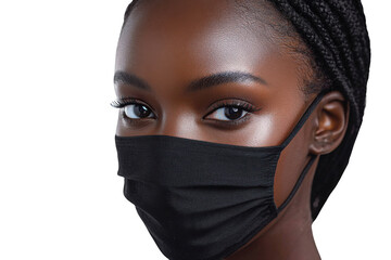 Naklejka premium Black american woman wearing Cloth Masks isolated on transparent background, png file, no background png file
