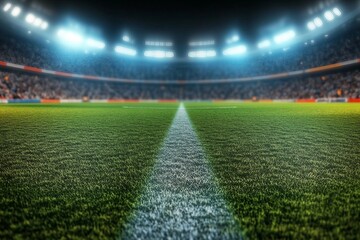 textured soccer game field center, midfield. 3D Illustration.