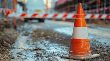 Orange Traffic Cone on a Dirt Road During Construction