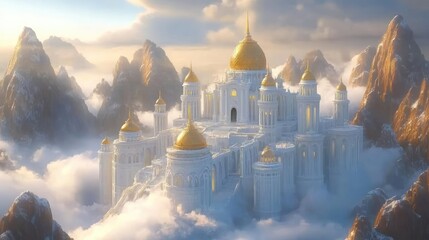 Majestic White Palace in Mountainous Landscape