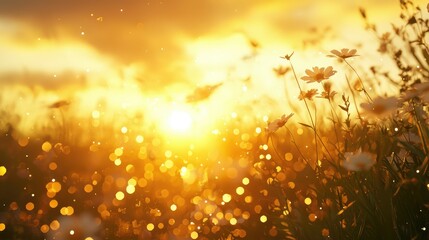 Golden Sunset Over a Field of Flowers