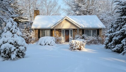 Small home in Canada covered in snow, showcasing winter's depth.