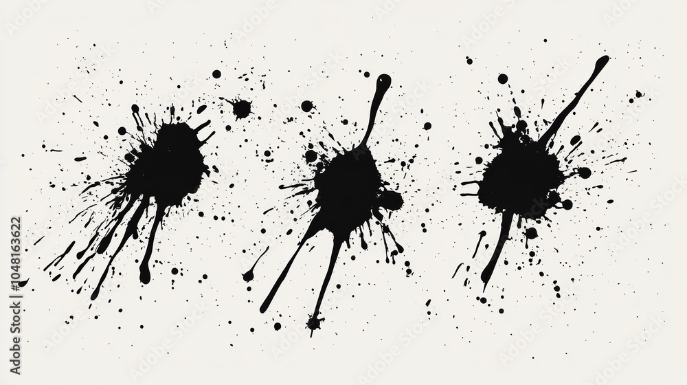 Poster black ink splashes and splatters on white background abstract design elements