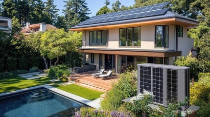 Fototapeta premium Modern House with Solar Panels on Roof
