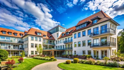 Beautiful Architecture of Senior Home and Hospital in Erfurt, Germany Under a Clear Blue Sky