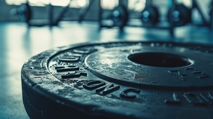 Closeup of a Wet Weight Plate in a Gym
