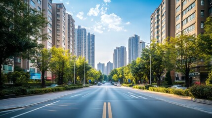 Obraz premium Picture of a quiet city, with a background of tall buildings, clean atmosphere, depicting peace in urban life