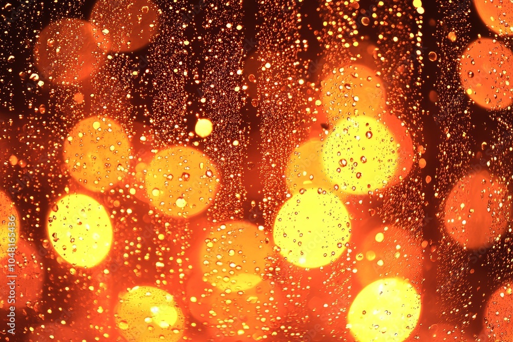 Poster abstract orange bokeh background with light and water droplets, creating a warm and vibrant atmosphe
