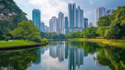Fototapeta premium Picture of a quiet city, with a background of tall buildings, clean atmosphere, depicting peace in urban life