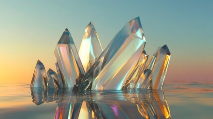 Sharp crystal-like structures growing out of a surface with reflections off their angular edges