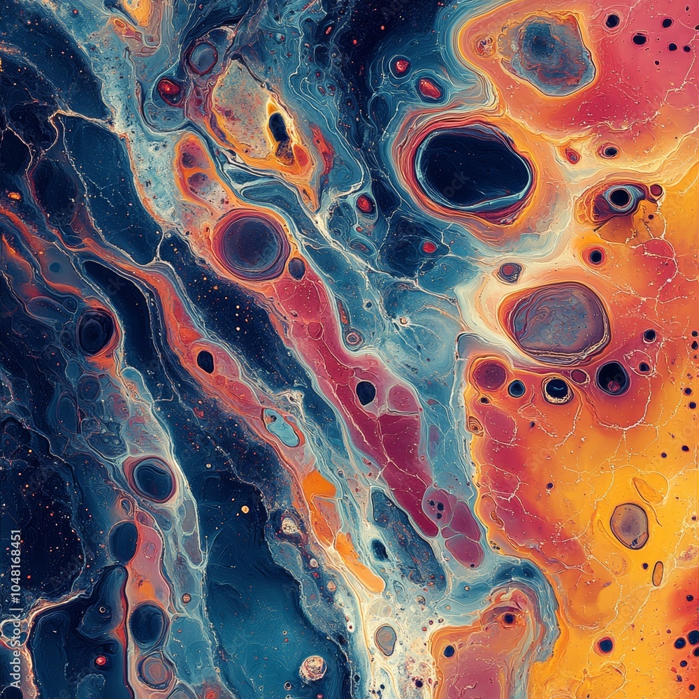 Poster colorful abstract fluid art with vibrant patterns and textures, suitable for backgrounds and design 