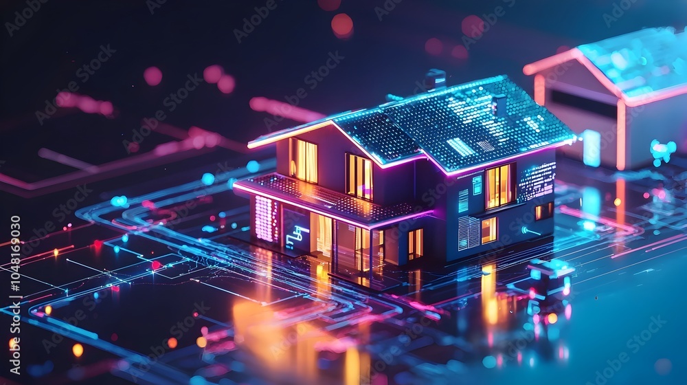 Poster smart home with ai controlled devices symbolizing the future of connected living spaces