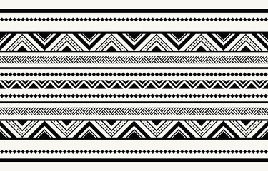 Ethnic tribal  black and white  background. Seamless tribal pattern, folk embroidery, tradition geometric ornament. Traditional design for fabric, textile, print, rug, paper, tattoo, stripe