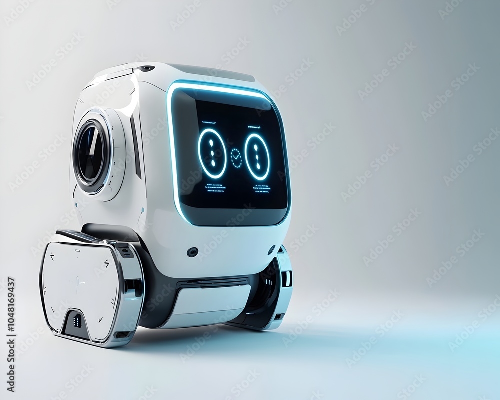 Poster sleek futuristic ai powered personal assistant robot symbolizing ai s utility in everyday life