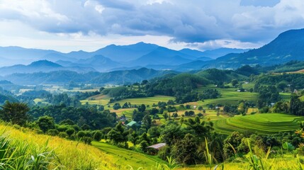 Fototapeta premium Scenic Mountain Range and Rice Terraces