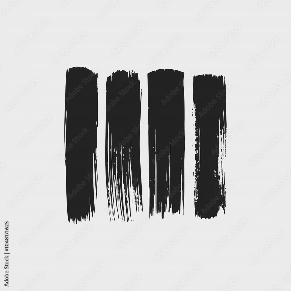 Aufkleber four black brushstrokes vertically aligned on a light gray background creating an abstract design ar