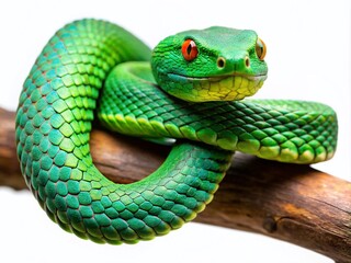 Captivating Large-Eyed Pit Viper Coiled on Branch - Hemotoxic Venom Effects on Blood System