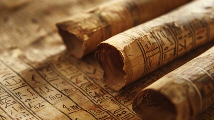 Fototapeta premium Ancient Egyptian Papyrus Scrolls with Hieroglyphic Inscriptions