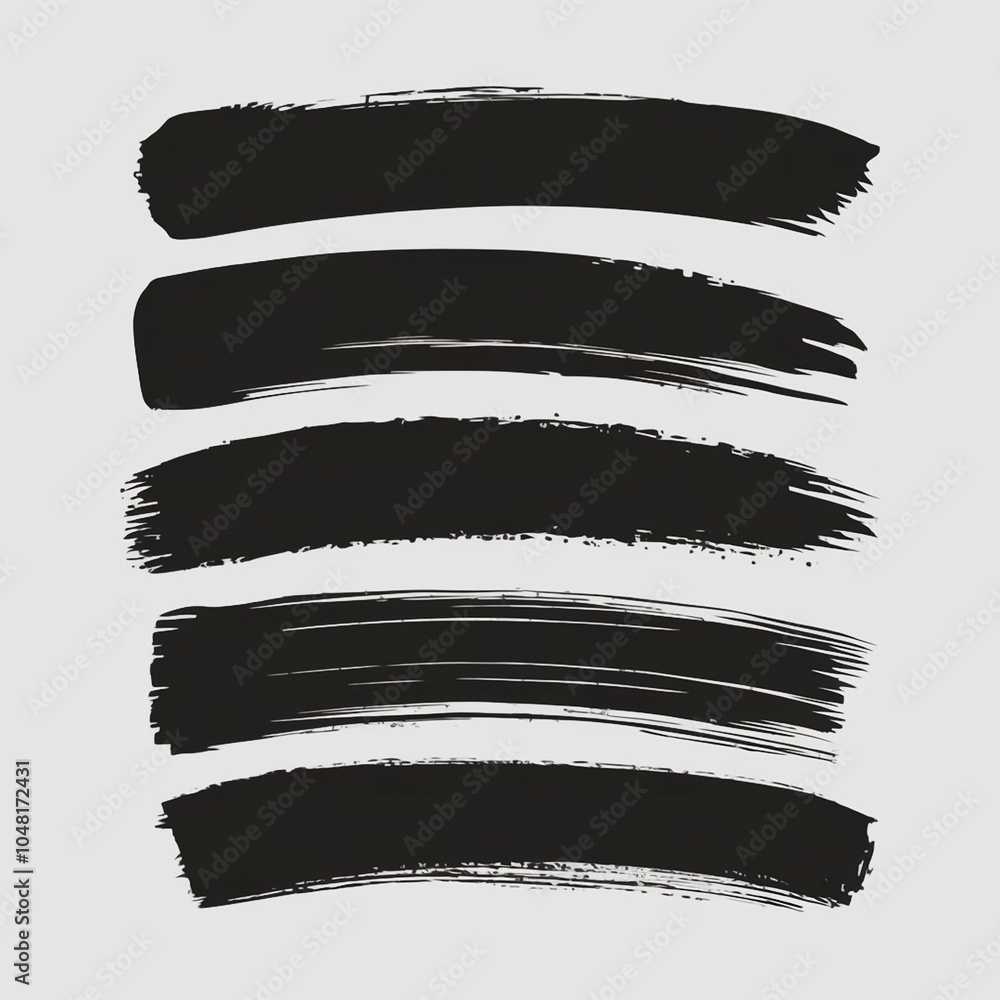 Aufkleber five horizontal black brush strokes on a white background creating an abstract graphic element desig