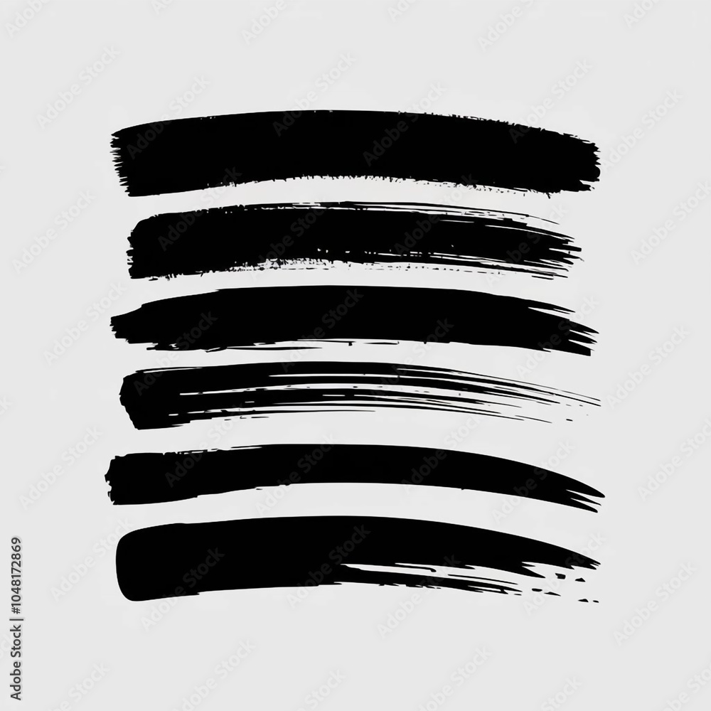 Poster black brush strokes arranged horizontally on a light gray background creating an artistic compositio
