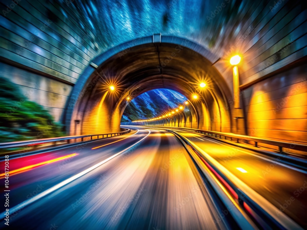 Poster captivating tilt-shift photography of a blurred motion tunnel for dynamic visuals