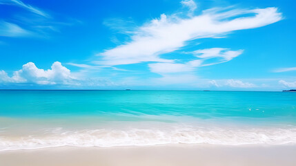 Obraz premium Clear turquoise sea with sand and bubbles on tropical beach under blue sky white few cloud on summer vacation holiday