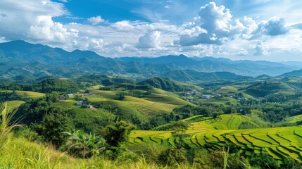 Obraz premium Mountainous Rice Terraces in Lush Valley