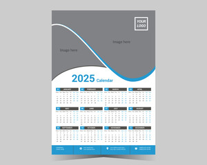 Wall calendar 2025 template, modern 12 month one page calendar design, corporate business calendar.