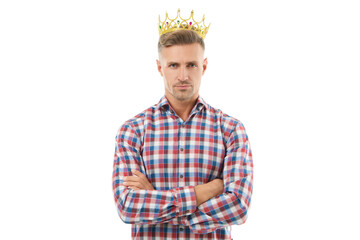 Ambitious business man in crown. Successful mature man with crown isolated on white. Business...