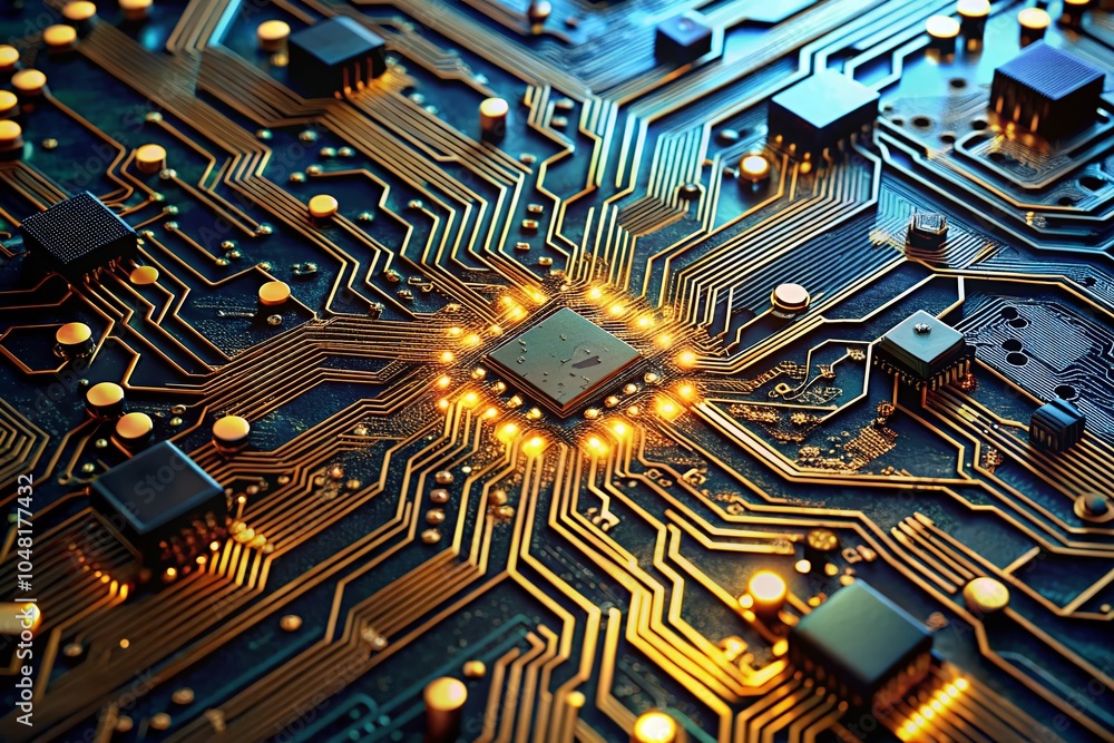 Poster close-up of computer circuit board for generative ai technology and innovation