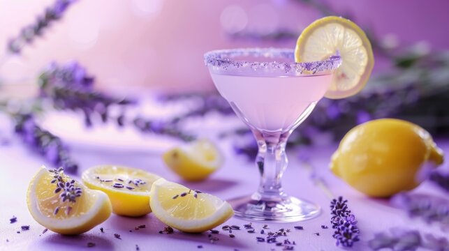 Refreshing Lavender Lemon Drop Cocktail on Clean Background