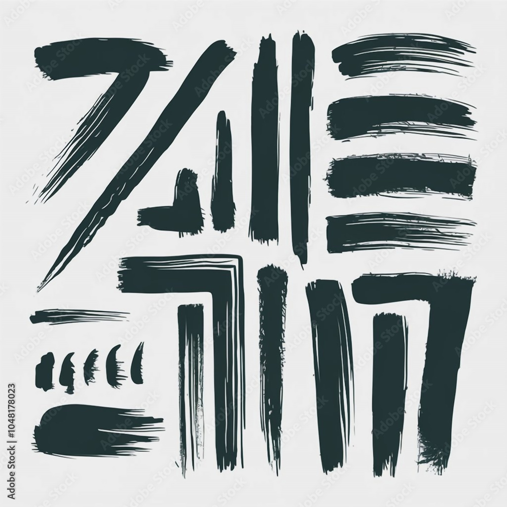 Poster dark blue and white paint strokes arranged in horizontal and vertical patterns on a white background