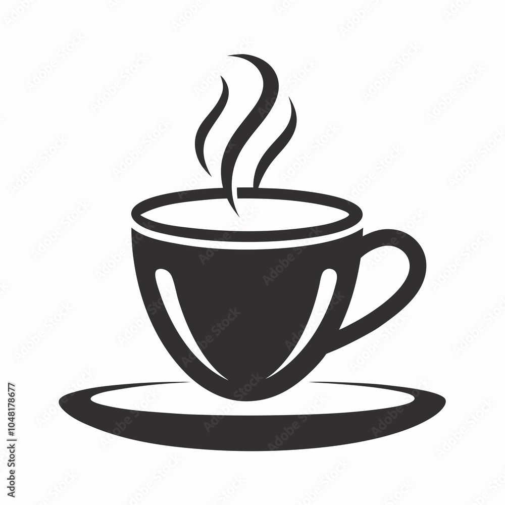 Wall mural coffee cup logo, icon, saucer drink black silhouette vector illustration on a white background