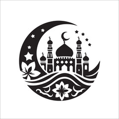 Mosque logo design with Islamic creative concept Vector black