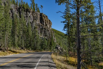 Obsidian Cliff, Yellowstone National Park , Wyoming.  Obsidian is a naturally occurring volcanic...