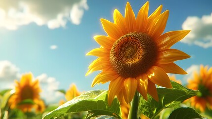 Obraz premium Majestic Sunflower Blooming Amidst Boundless Azure Countryside
