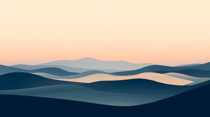 Fototapeta premium Serene Minimalist Landscape with Warm Sunset Glow and Gentle Rolling Hills