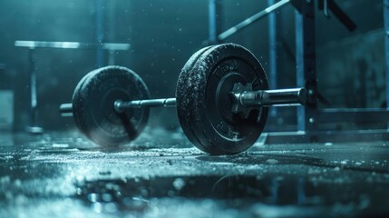 A Close-Up of a Weightlifting Barbell in a Dusty Gym