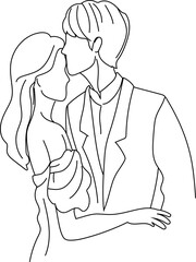 Wedding couple doodle on white background. Vector illustration.