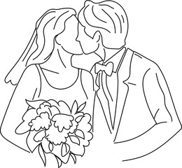 Wedding couple doodle on white background. Vector illustration.