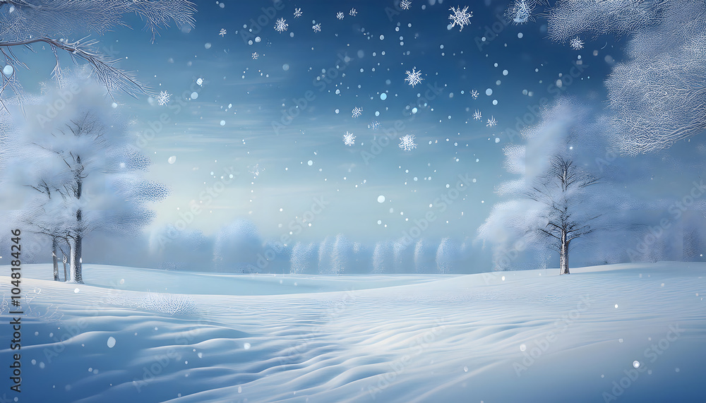 Poster enchanting winter wonderland a serene snowy landscape with gentle flurries and tranquil vibes