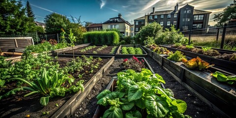 Community Garden Fresh Produce Growing Vibrant Greenery in Urban Setting