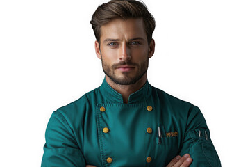 Green chef uniform isolated on transparent background, png file, no background png file