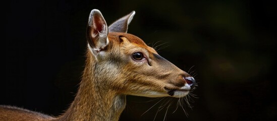 Fototapeta premium Close-up Portrait of a Fawn with a Dark Background
