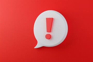 A red exclamation mark centered inside a white speech bubble on a clean, red backdrop