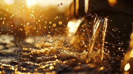 Water Droplets Splashing in Golden Light