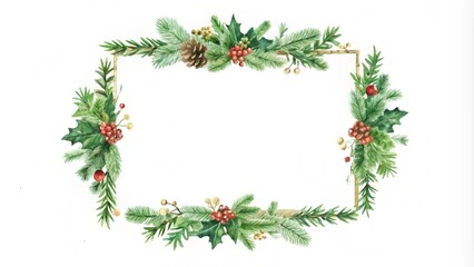 Watercolor Christmas with fir branches and place for text isolated on a white background. re-made Christmas frame. Perfect for invitations, greeting cards, prints, packaging and more. 