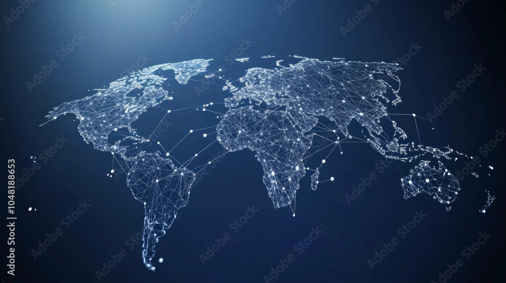 Aufkleber abstract world map with lines and dots representing global connectivity.