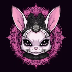 gothic black and white rabbit with flower