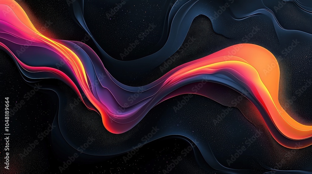 Poster a bold abstract black background featuring flowing shapes and soft gradients, creating a mysterious 